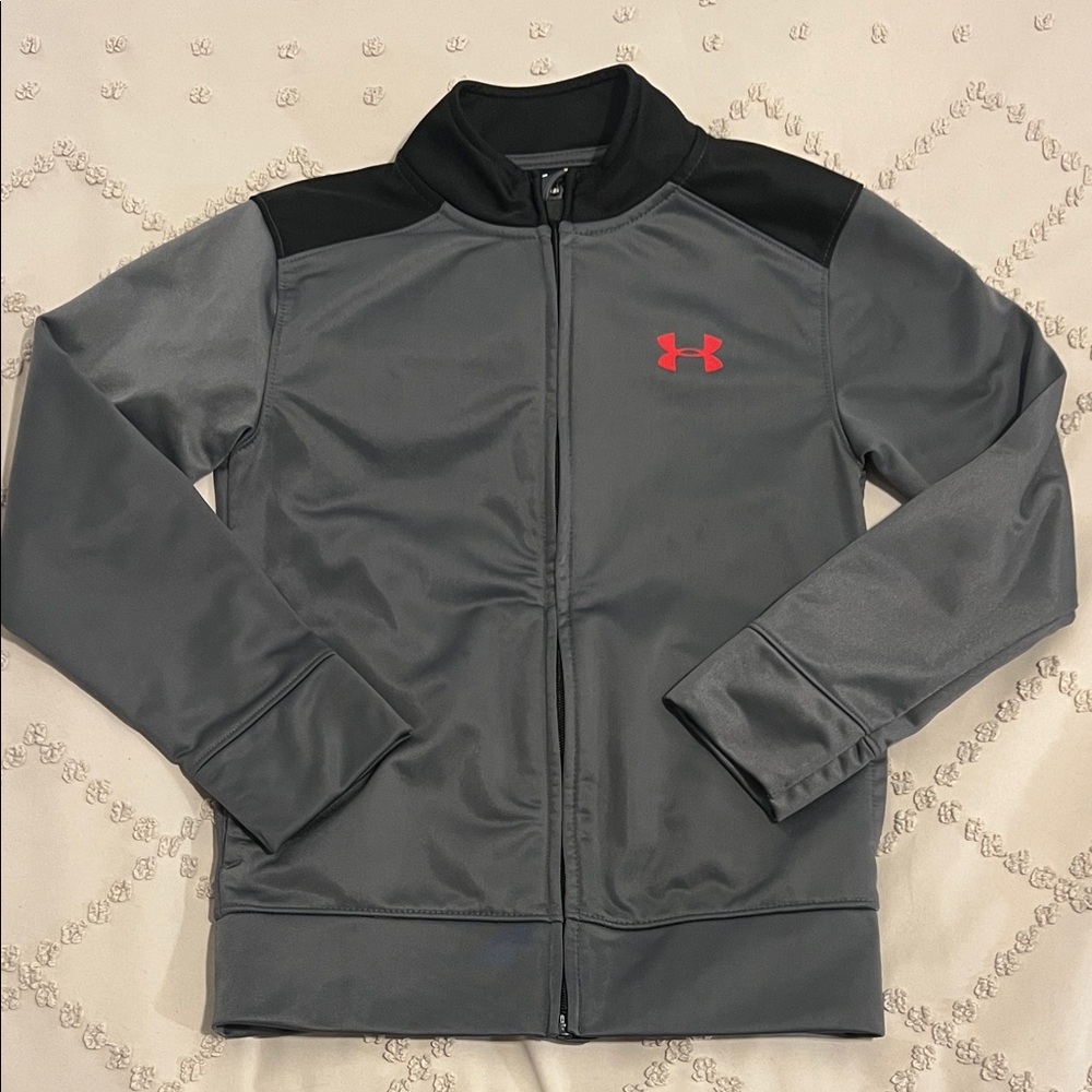 Under Armour Kids Jacket in Gray and Black with Red Logo